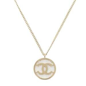 CHANEL Authentic Gold Logo Necklace